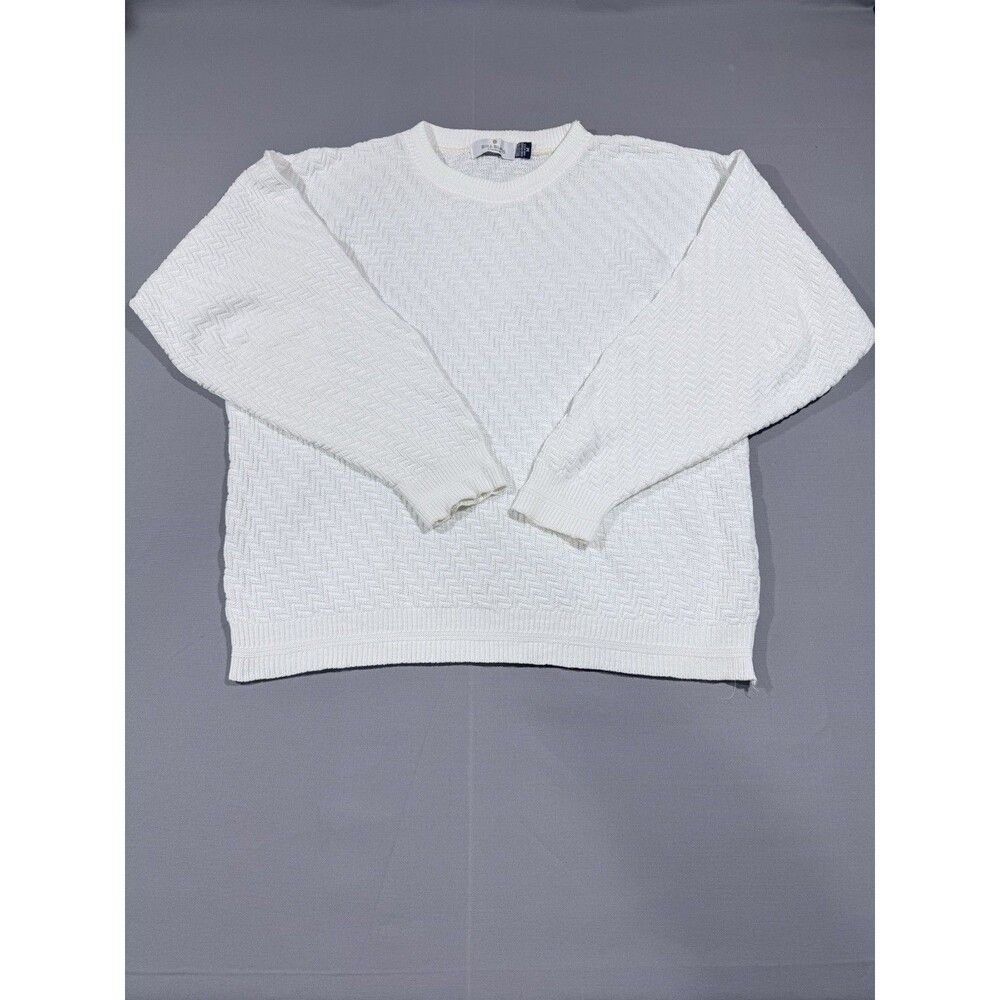 Bill Blass Mens Herringbone Woven Sweater Medium White